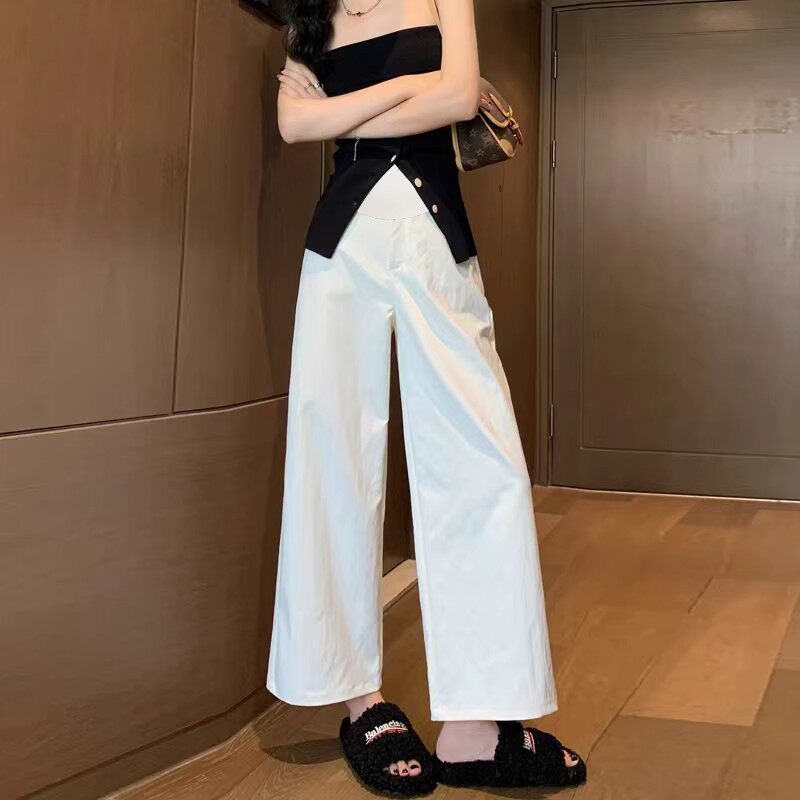 孕妇白色九分阔腿裤子夏季薄款宽松休闲直筒裤小个子托腹工装裤夏