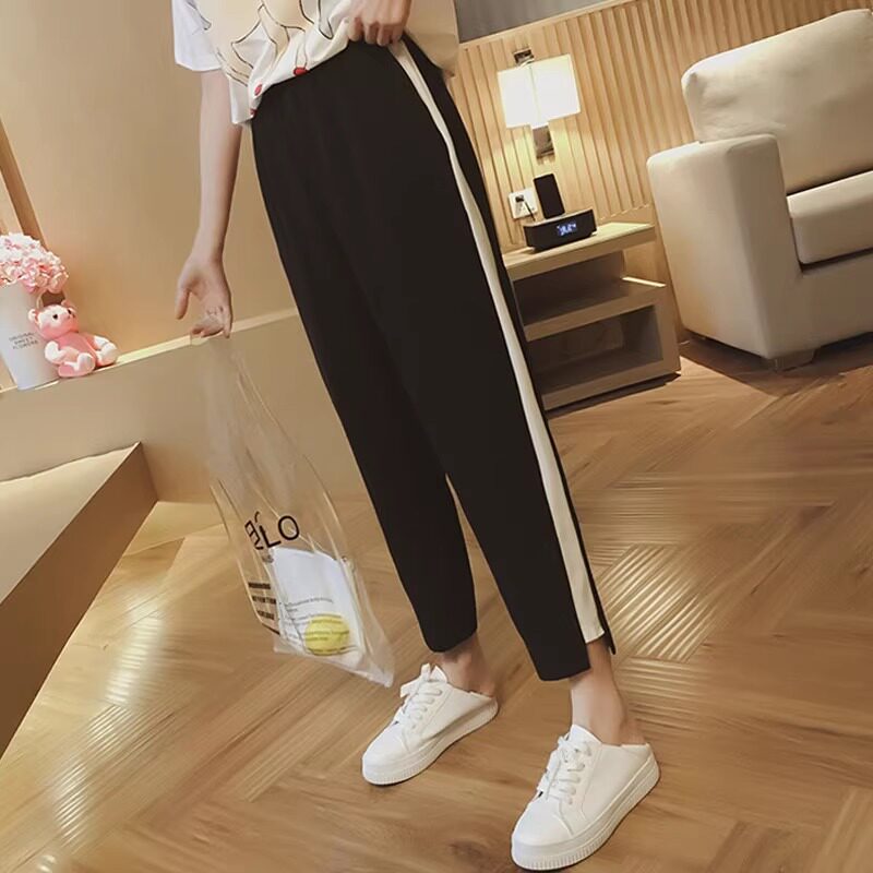 孕妇裤子夏季外穿时尚哈伦裤女春秋小个子薄款宽松雪纺九分裤春装