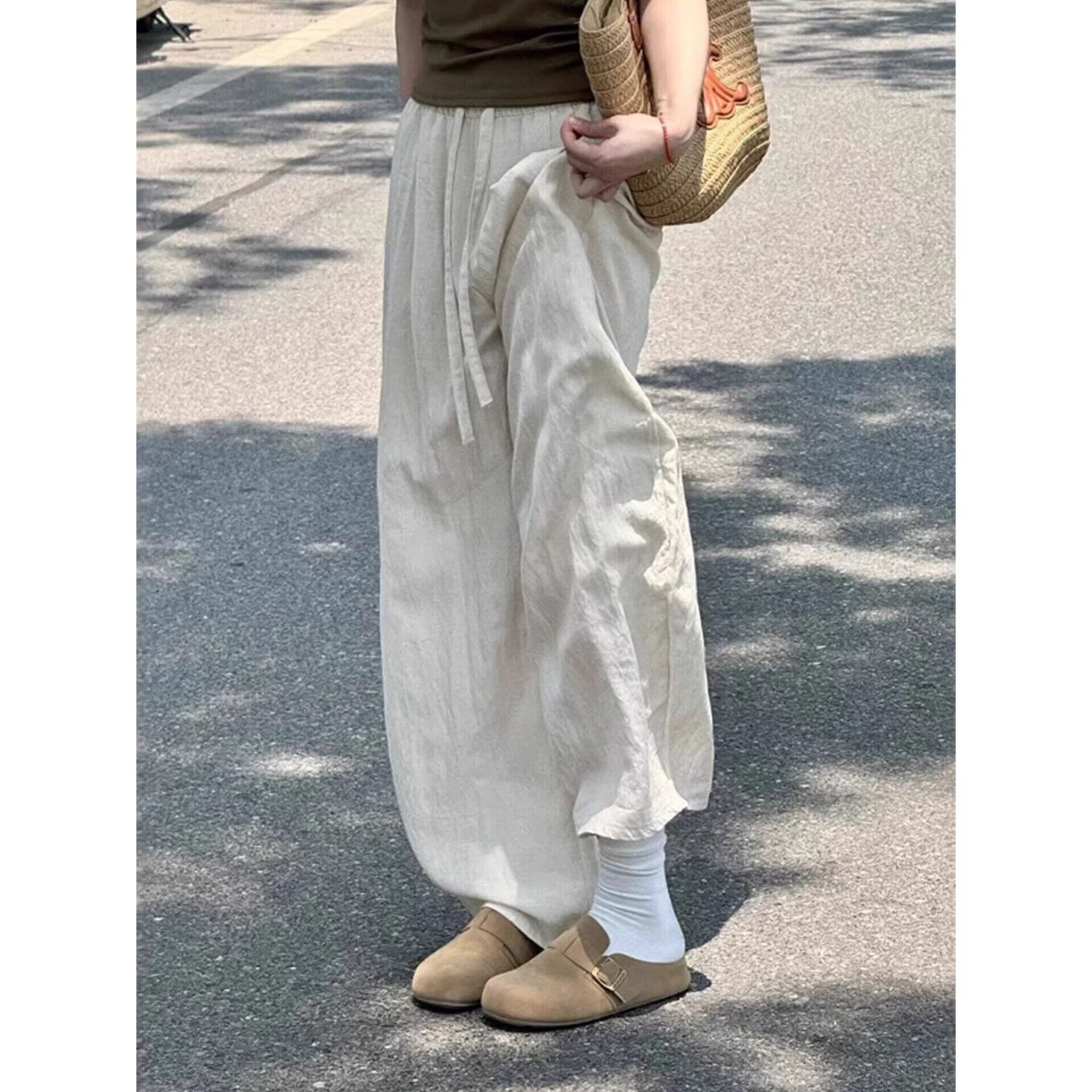 孕妇裤夏薄款休闲天丝亚麻裤显瘦棉麻阔腿裤子孕期不勒肚子孕妇裤