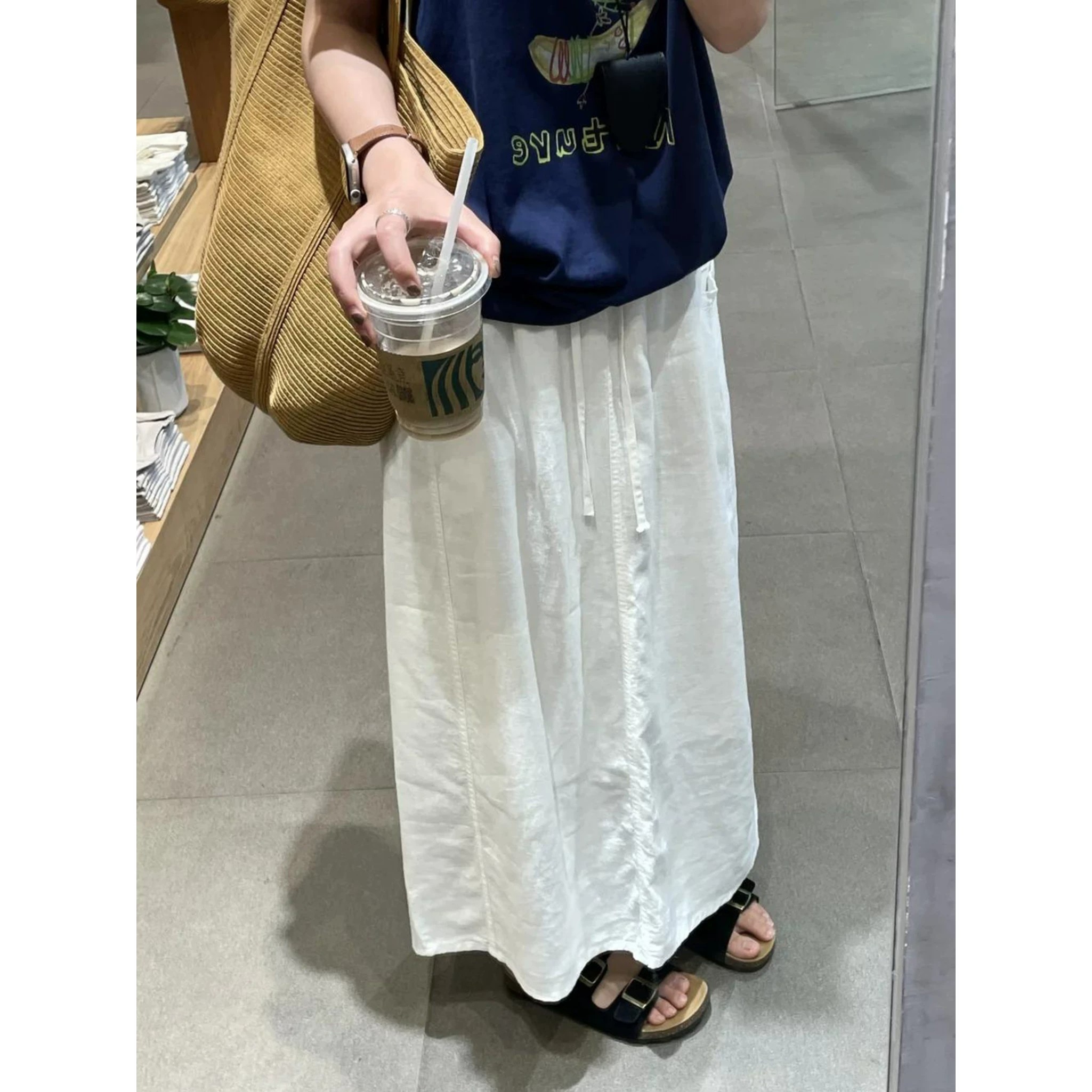 孕妇白色亚麻半身裙夏季薄款工装裙显瘦不勒肚子天丝棉麻a字长裙