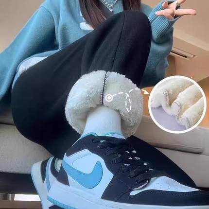 孕妇加绒加厚羊羔绒卫裤秋冬外穿宽松休闲运动裤冬季阔腿哈伦裤子