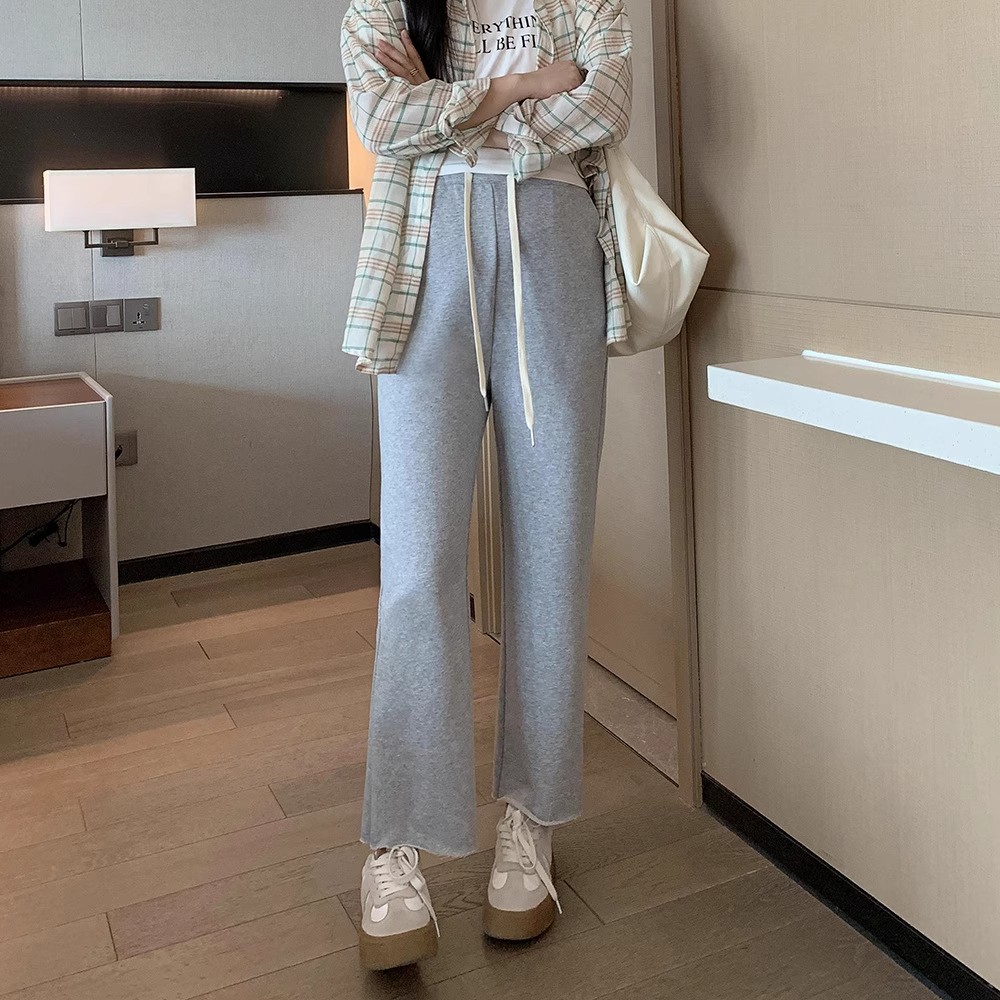 孕妇裤春秋外穿2025新款蕾丝花边休闲直筒裤女秋季宽松九分阔腿裤