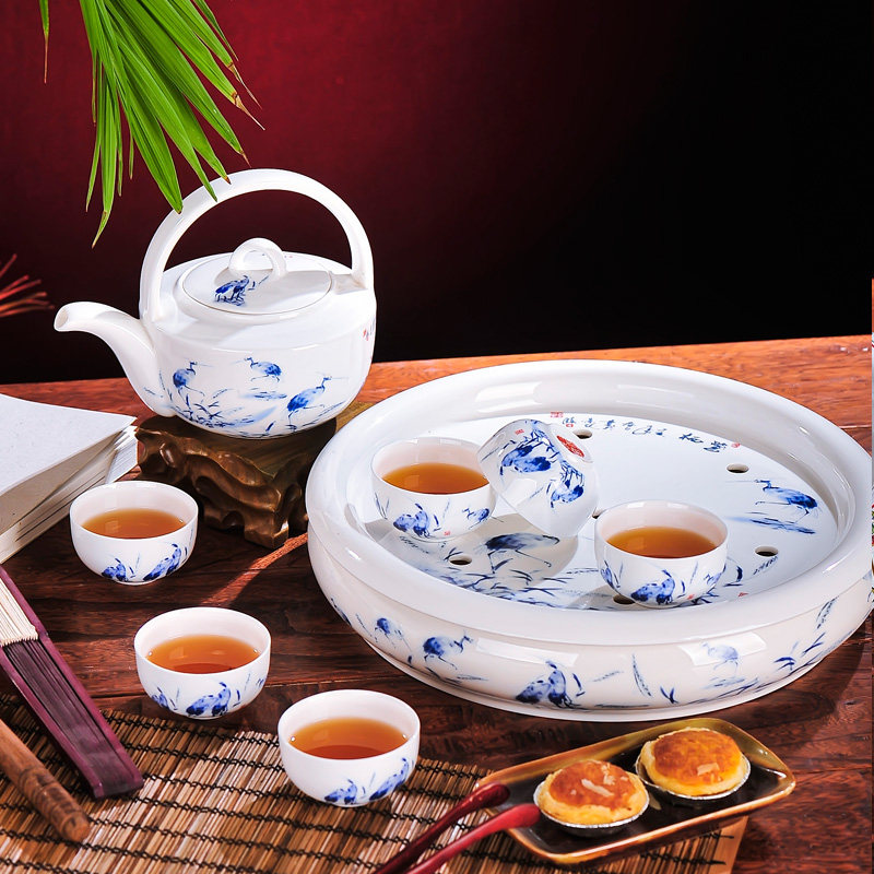 景德镇陶瓷器双层带盖茶具套装