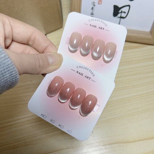 手工光疗甲日常百搭显白法式渐变晶石猫眼可穿戴甲闪亮大拇指4片