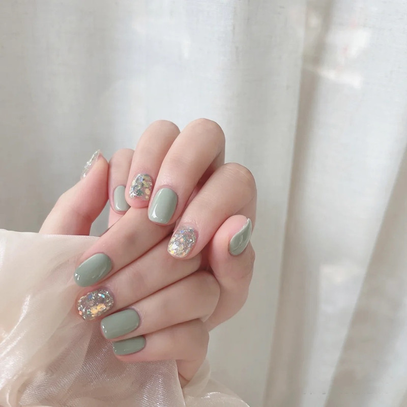春夏星空大亮片假指甲贴片薄荷绿小清新日常穿戴百搭成品美甲甲片
