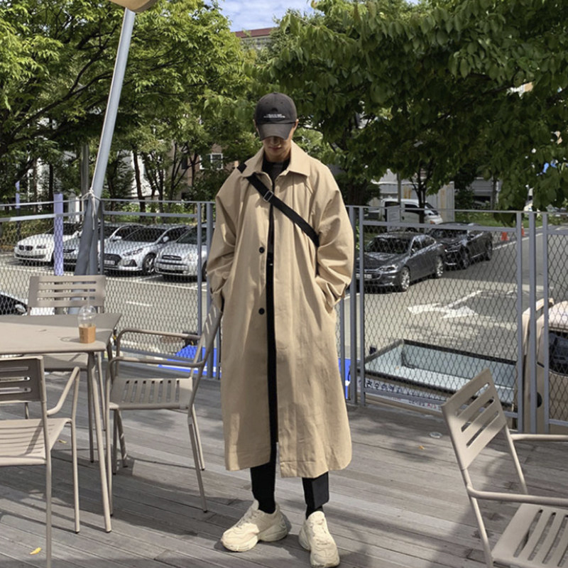 2023秋款男士风衣宽松型中长款过膝斗篷型韩版欧巴范休闲大衣外套