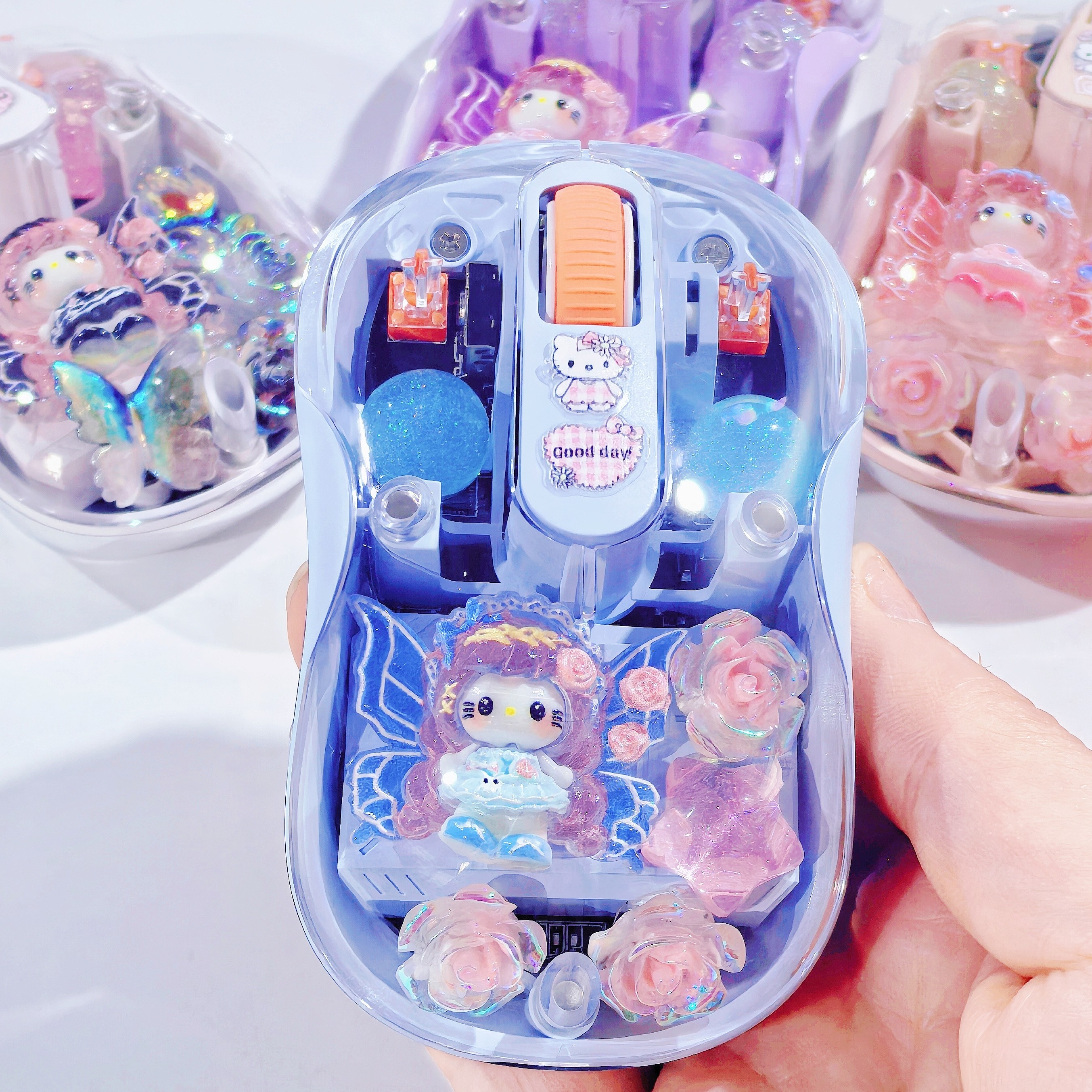 手工HelloKitty透明无线鼠标蓝牙彩灯静音办公卡通DIY少女心礼物