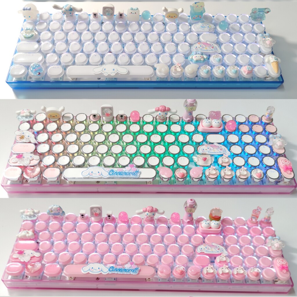 手工三模无线蓝牙复古蒸汽朋克玉桂狗机械键盘可爱粉色女生ipad