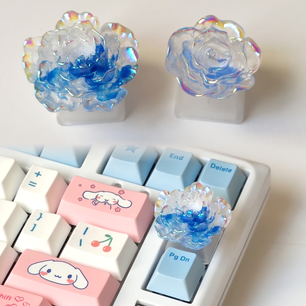 手工电镀蓝玫瑰花方形机械键盘个性键帽可爱女生透光十字轴可用