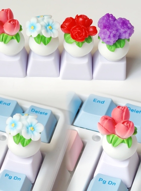 手工可爱盆栽玫瑰绣球蓝色花机械键盘蒸汽朋克机械键盘个性键帽R4