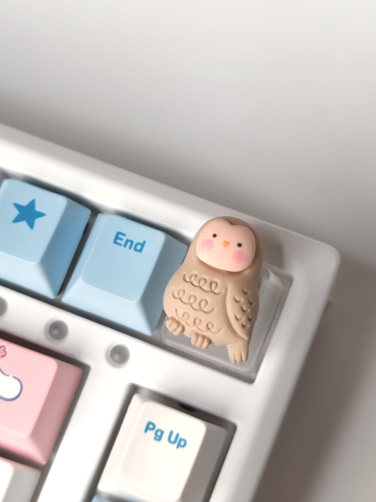 手工可爱卡通Q萌猫头鹰卡通机械键盘个性蒸汽朋克键帽雾透明