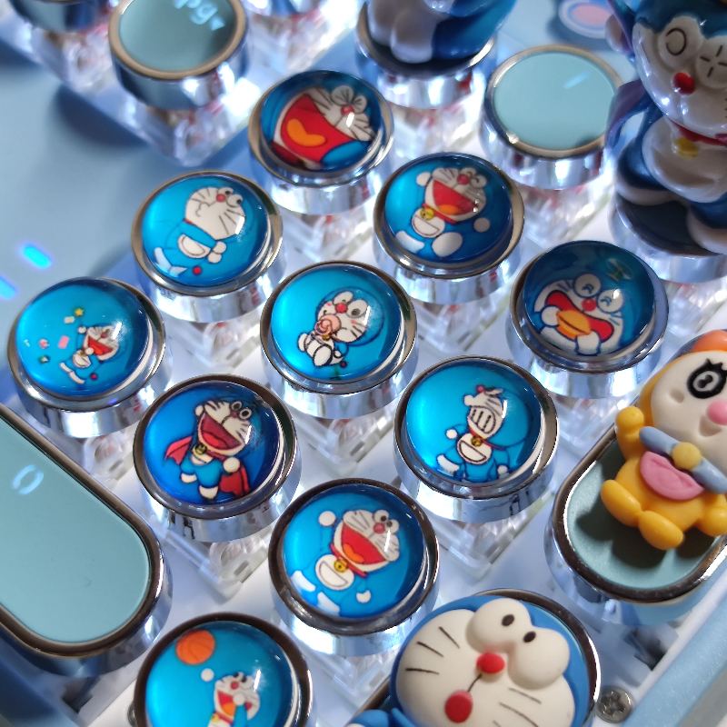 手工哆啦A梦蓝胖子圆形朋克机械键盘键帽可爱十字轴ABS电镀键帽