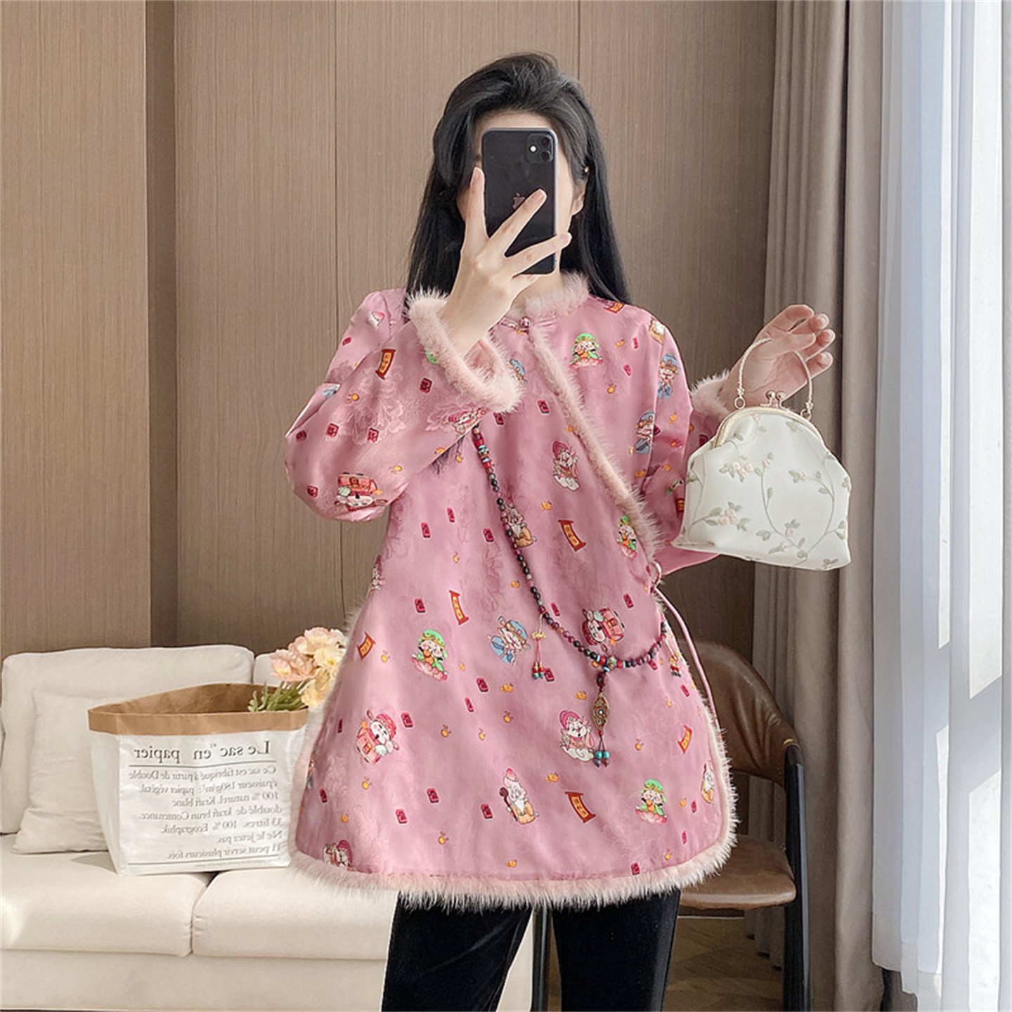 复古加棉加厚唐装刺绣保暖旗袍女