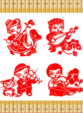 儿童教学剪纸窗花小音乐家剪纸画装饰画幼儿园教程手工作品益智