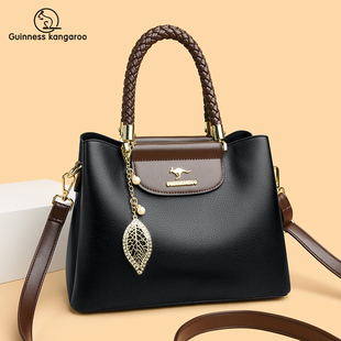 吉尼斯袋鼠正品真皮女包2025新款时尚百搭手提包中年妈妈女包