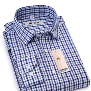 开开衬衫男长袖经典格子休闲上班中老年父亲单衣的确良易打理正装