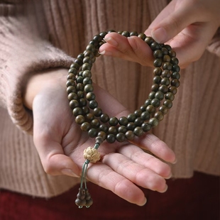 【月照青莲】正宗阿根廷天然绿檀木108佛珠手串男女檀香手链念珠