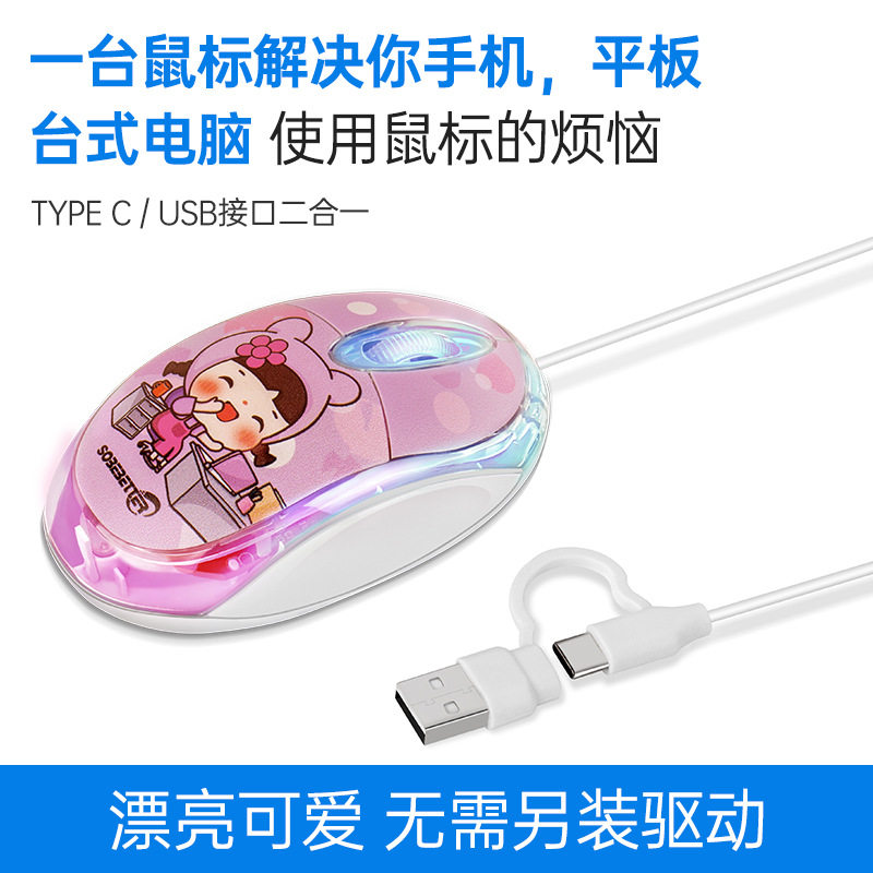 USB+ typec二合一有线鼠标通用平果安卓手机平板手提电脑办公鼠标图片