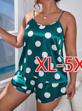 波点套装fat women plus size pajamas top pants two-piece suit