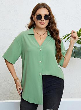 Loose Fit V-Neck Plus Size Summer Casual Blouse for Women