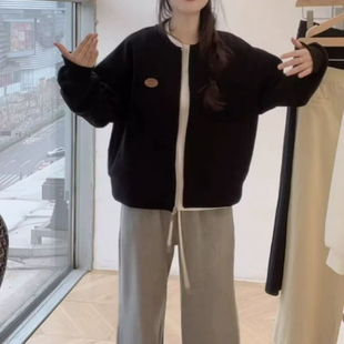 韩系胖mm300斤学院风棒球服外套女秋冬减龄独特设计感加厚上衣ins