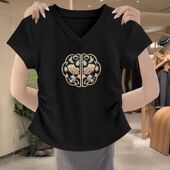 显瘦白色纯棉短袖 纯棉正肩t恤女V领短款 大码 修身 紧身上衣新款 夏季