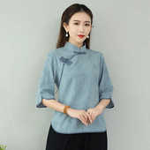 女中国风棉麻禅意茶服佛系禅修居士服唐装 民族风夏季