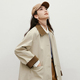 日系卡其风衣秋新款 宽松巴恩松弛感显瘦撞色翻领中长外套 简约女装