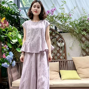 时尚套装女时尚夏季新款洋气宽松显瘦遮肉短袖上衣阔腿裤两件套潮