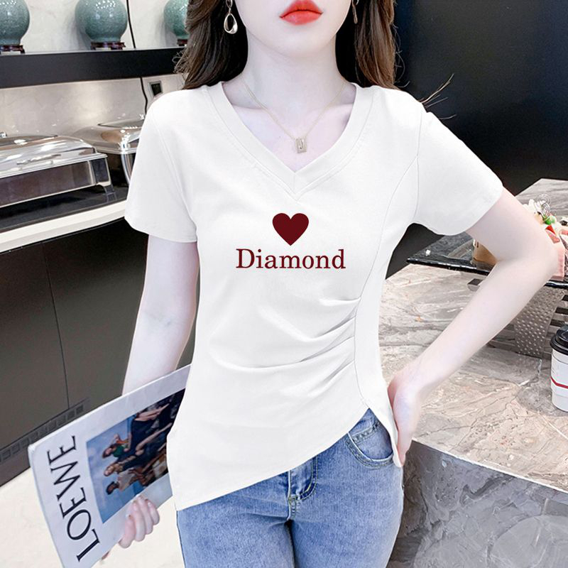 t恤短袖V领宽松新款设计感