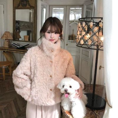 冬染尖花狐皮草女短款翻领外套