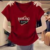短款 纯棉时尚 设计感修身 t恤女夏季 小个子正肩体恤上衣 褶皱V领短袖