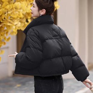 短款羽绒服女2025冬季新款面包服外套上衣时尚气质立领小个子黑色