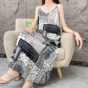 渡清欢 无袖 春季 宽松气质夏季 印花连衣裙 碎花吊带裙女时尚