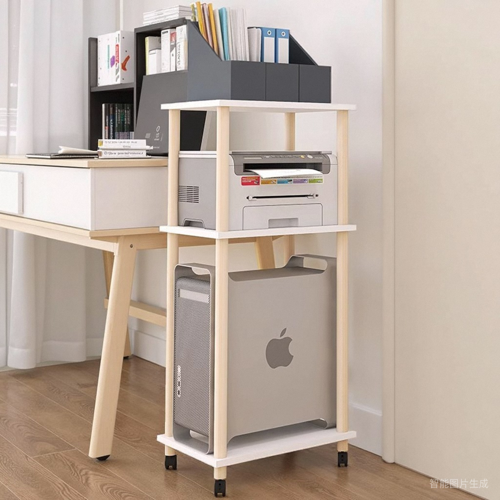 电脑主机托架 打印机置物架 可移动落地多层滚轮架子 桌边收纳架
