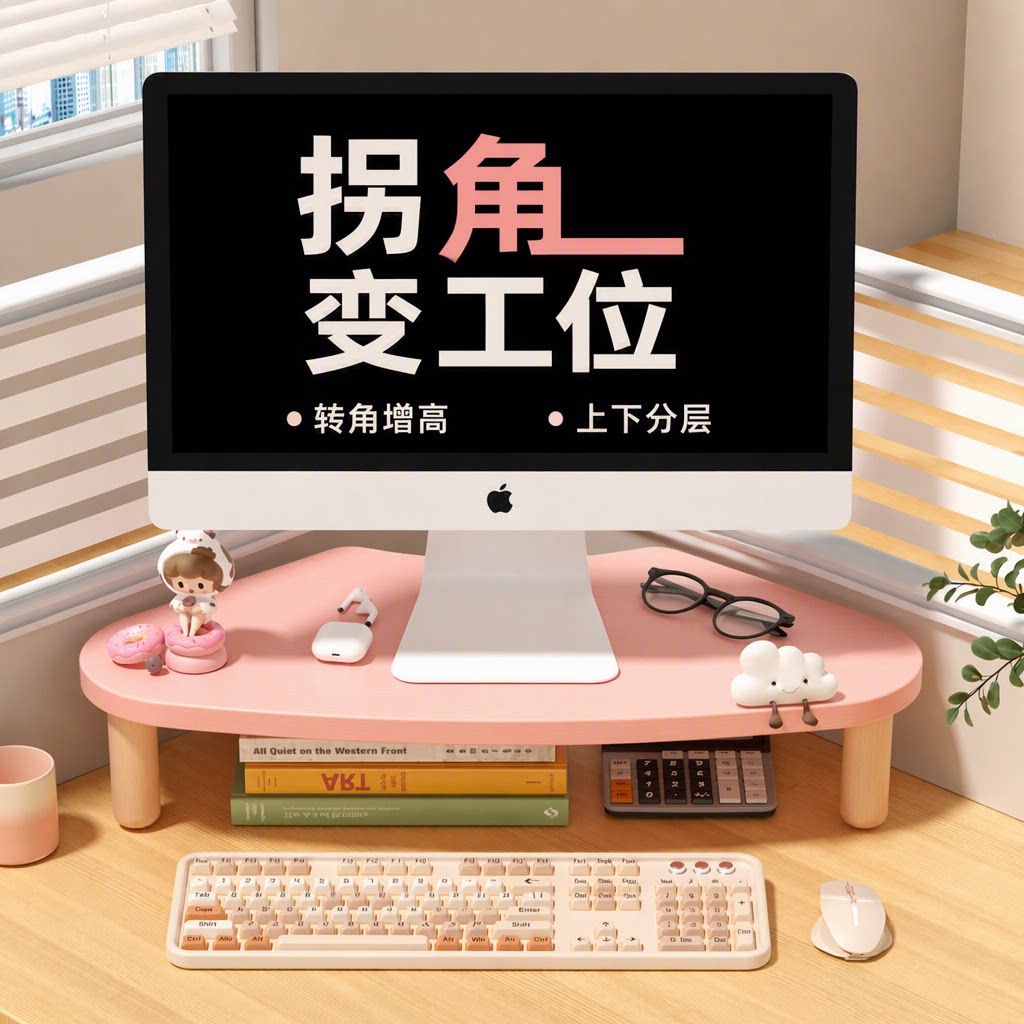 转角电脑增高架三角办公室桌面台式显示器支架工位拐角改造
