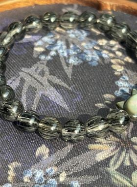 【狸照】仅一件天然黑发晶手串贝壳发丝顺带证书酷黑风格晶体透