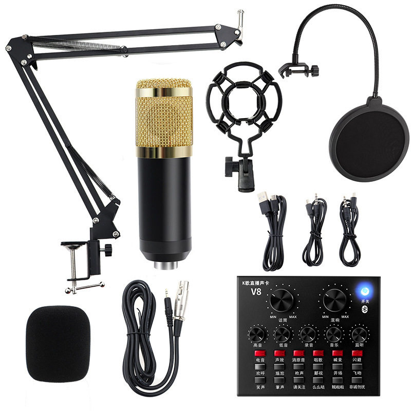 Sound card microphone computer phone karaoke set支架声卡套装图片