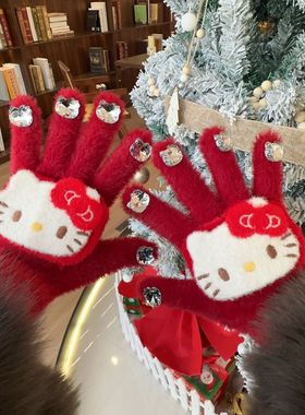 Red Warm Gloves Winter Gloves新年红色保暖手套美甲分指手套女