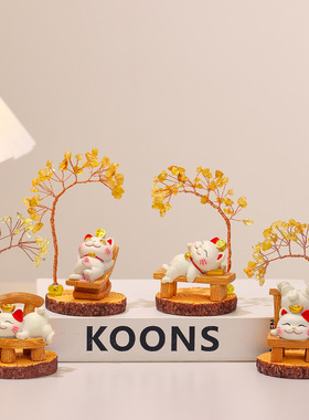 Lucky Cat Crystal Wealth Tree Ornament Decoration水晶发财树