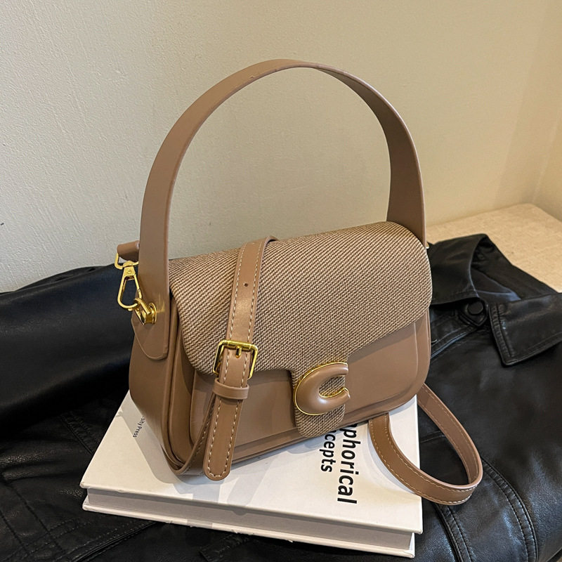 女包批发代发跨境新款时尚拼接奶油色系上班包百搭手提单肩斜