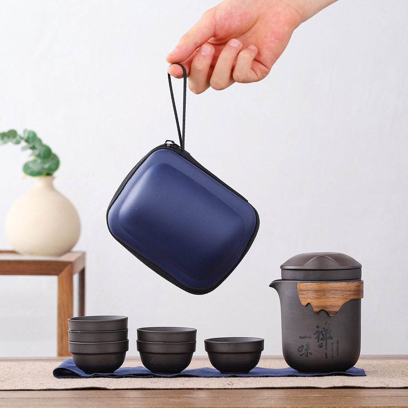 紫砂快客杯旅行茶具套装一壶六杯户外露营茶具活动会议礼品