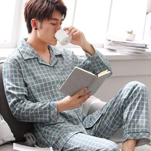 男士睡衣春秋季2025年新款纯棉薄款长袖加大码秋冬男款家居服