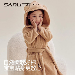 三利儿童睡袍男女童浴袍吸水秋冬加厚中大童浴衣卡通毛巾料睡衣