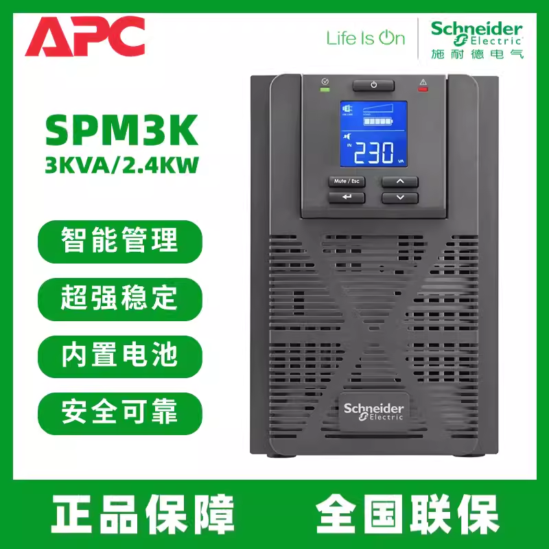 APC施耐德UPS电源服务器机房监控稳压供电SPM3K/2400W内置电池