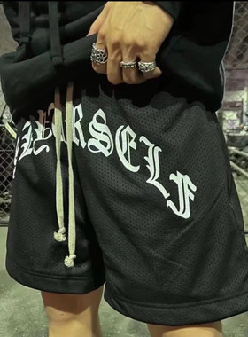 Askyurself潮牌梵文字母运动网眼短裤高街美式休闲宽松男女五分裤