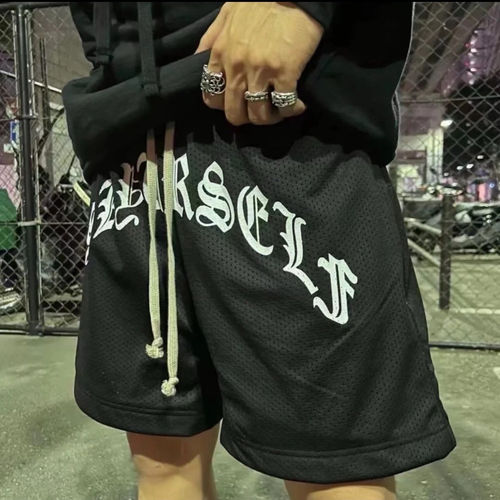 Askyurself潮牌梵文字母运动网眼短裤高街美式休闲宽松男女五分裤