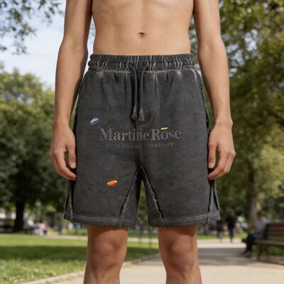 Martine Rose美式水洗做旧贴纸涂鸦印花宽松休闲运动男女款五分裤