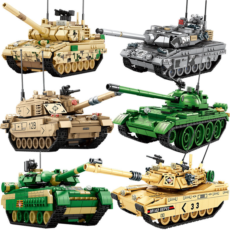 益智力大型履带式小颗粒拼装军事积木主战坦克模型儿童玩具礼物