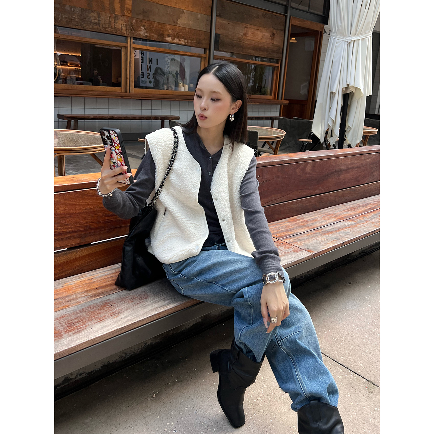 VIKTORIACHAN休闲羊羔毛马甲女